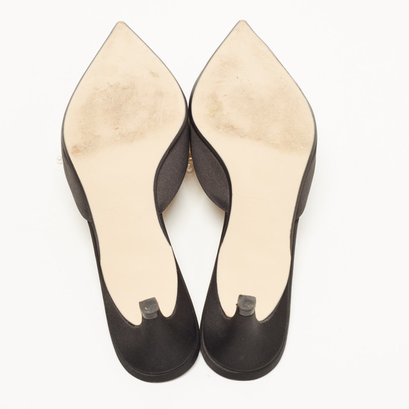 Sergio Rossi x Rosie Assoulin Black Satin Pearl Embellished Mules Size 39.5 - Picture 5 of 8